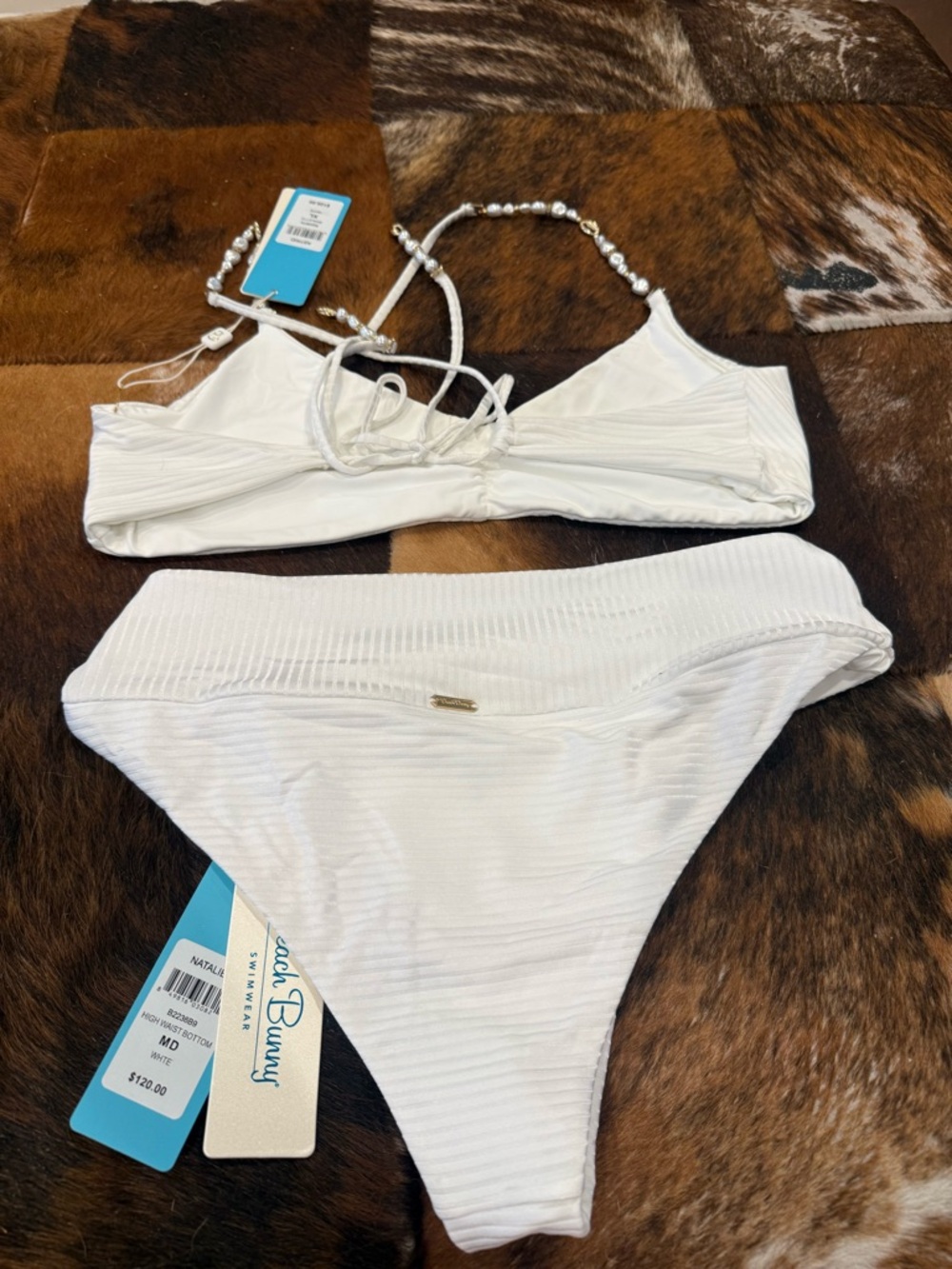 NWT Beach Bunny Astrid Top and Natalie High Waisted Bottom - White - Picture 2 of 4
